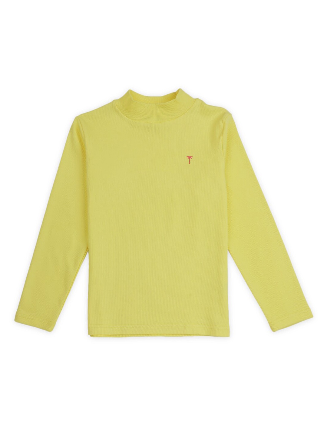 

Palm Tree High Neck Full Sleeve Ribbed Cotton Top, Yellow