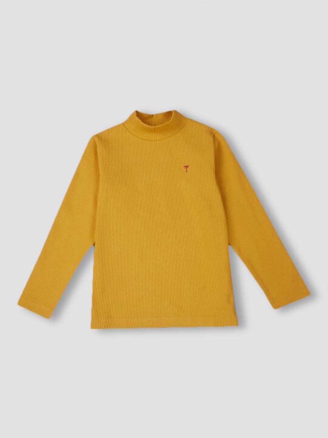

Palm Tree High Neck Full Sleeve Ribbed Cotton Top, Yellow