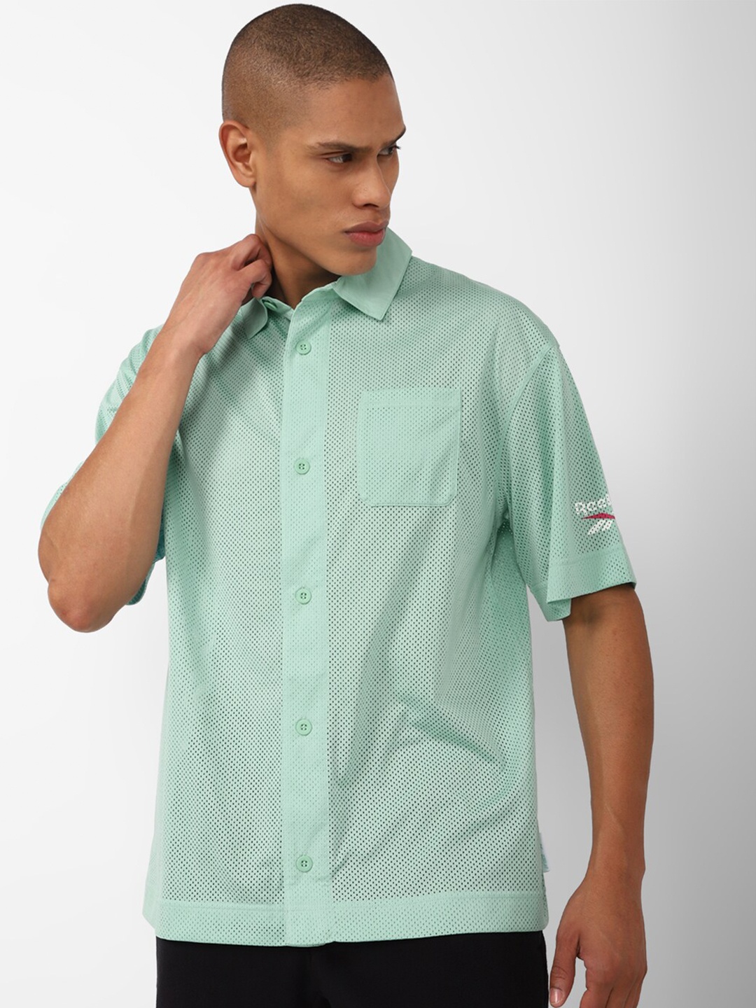 

Reebok Men Slim Fit Printed Casual Polo Shirt, Sea green