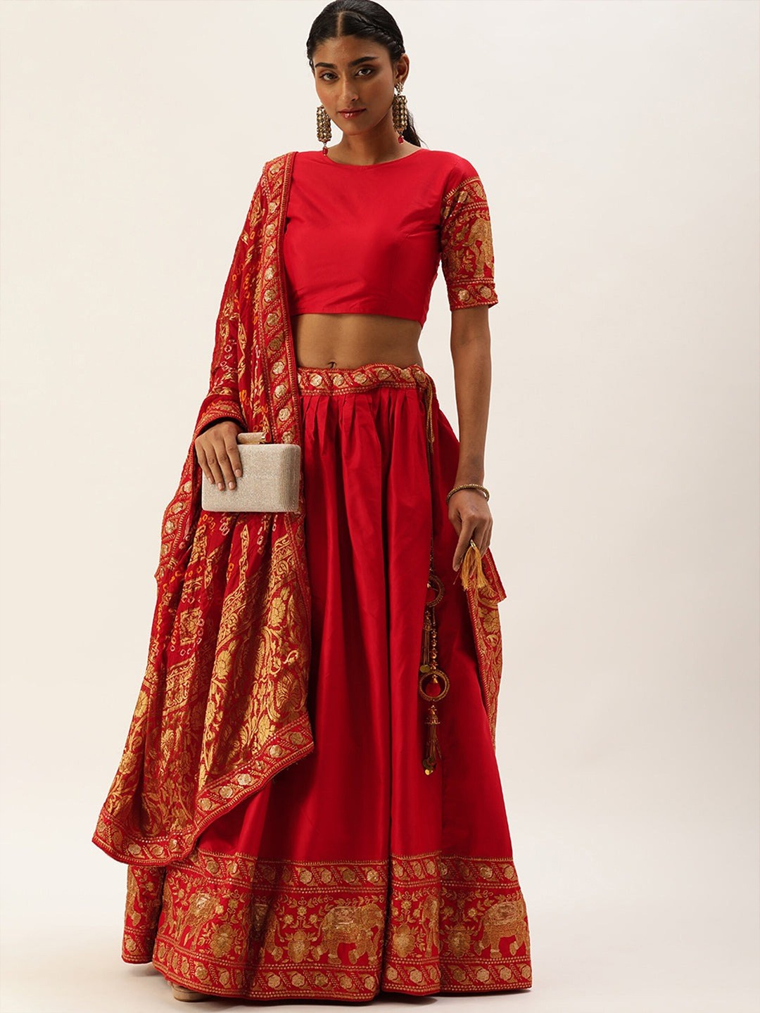 

UDBHAV TEXTILE Sequinned Semi-Stitched Lehenga & Unstitched Blouse With Dupatta, Red