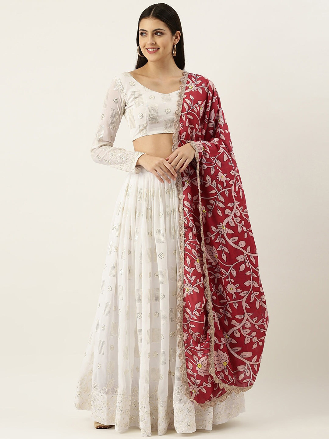 

UDBHAV TEXTILE Sequinned Semi-Stitched Lehenga & Unstitched Blouse With Dupatta, White