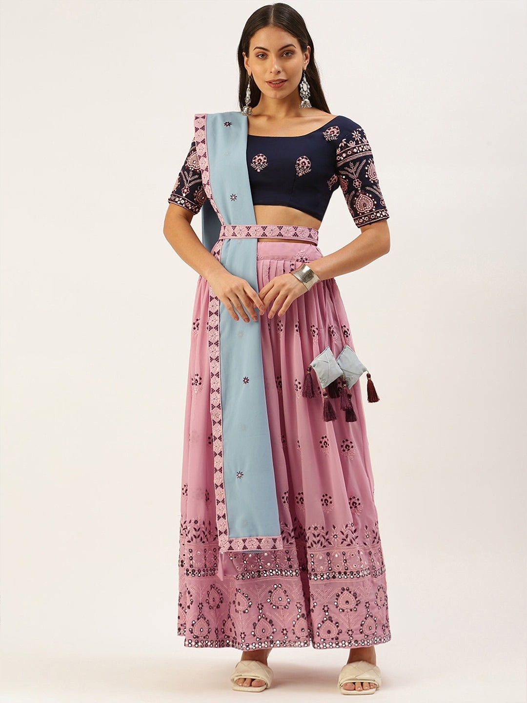 

UDBHAV TEXTILE Embroidered Semi-Stitched Lehenga & Unstitched Blouse With Dupatta, Pink