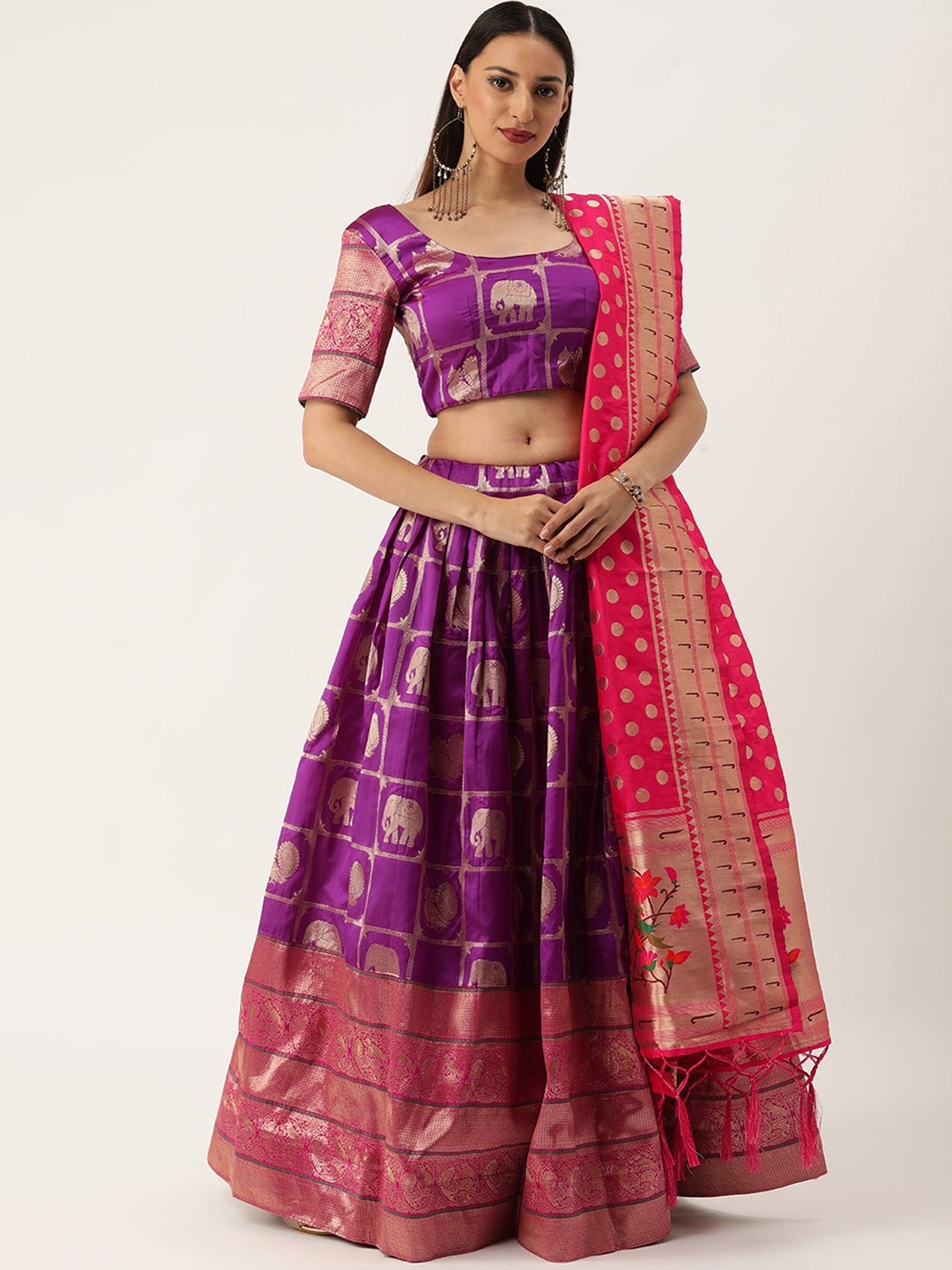 

UDBHAV TEXTILE Semi-Stitched Lehenga & Unstitched Blouse With Dupatta, Purple