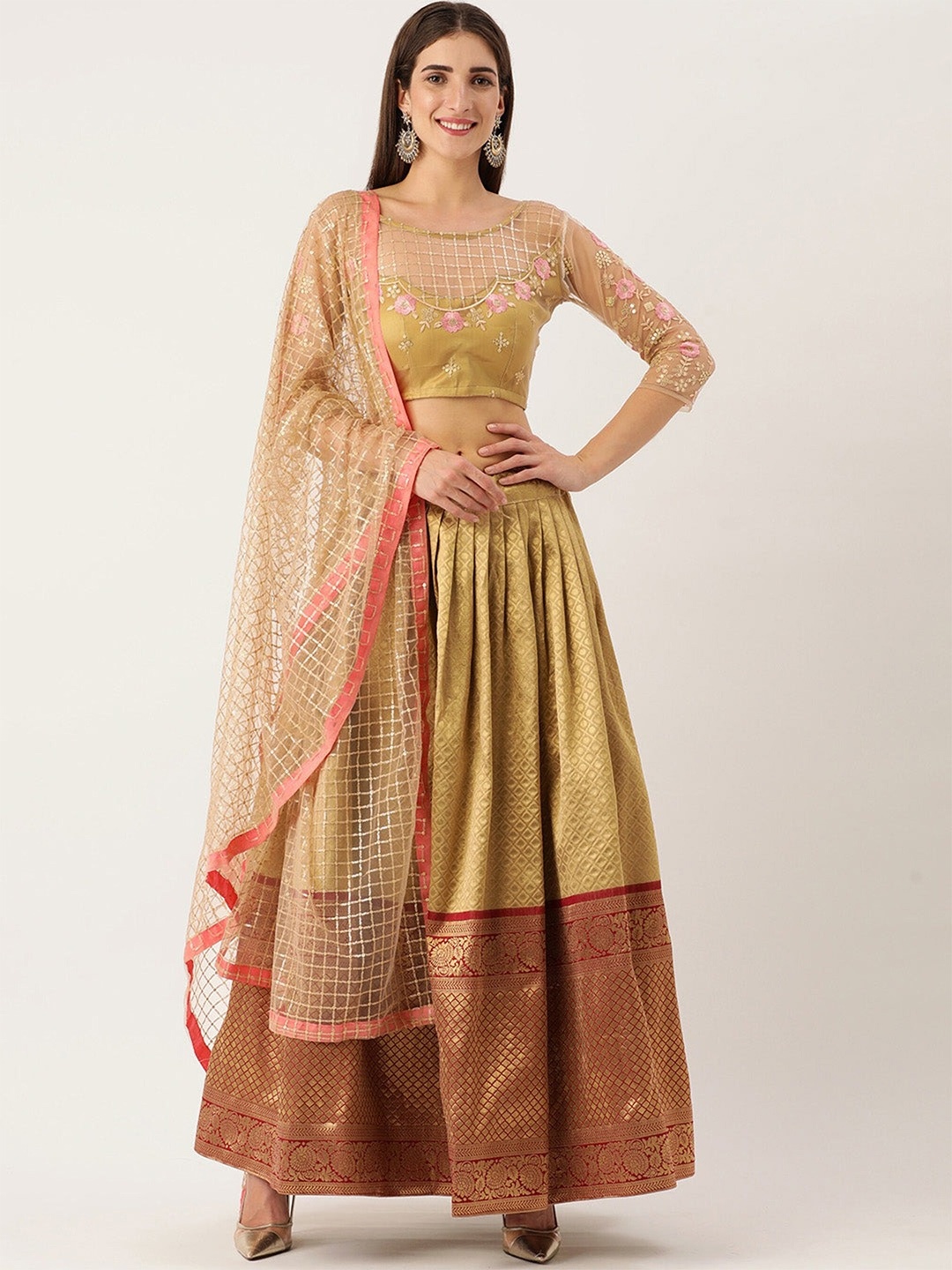 

UDBHAV TEXTILE Embroidered Semi-Stitched Lehenga & Unstitched Blouse With Dupatta, Brown