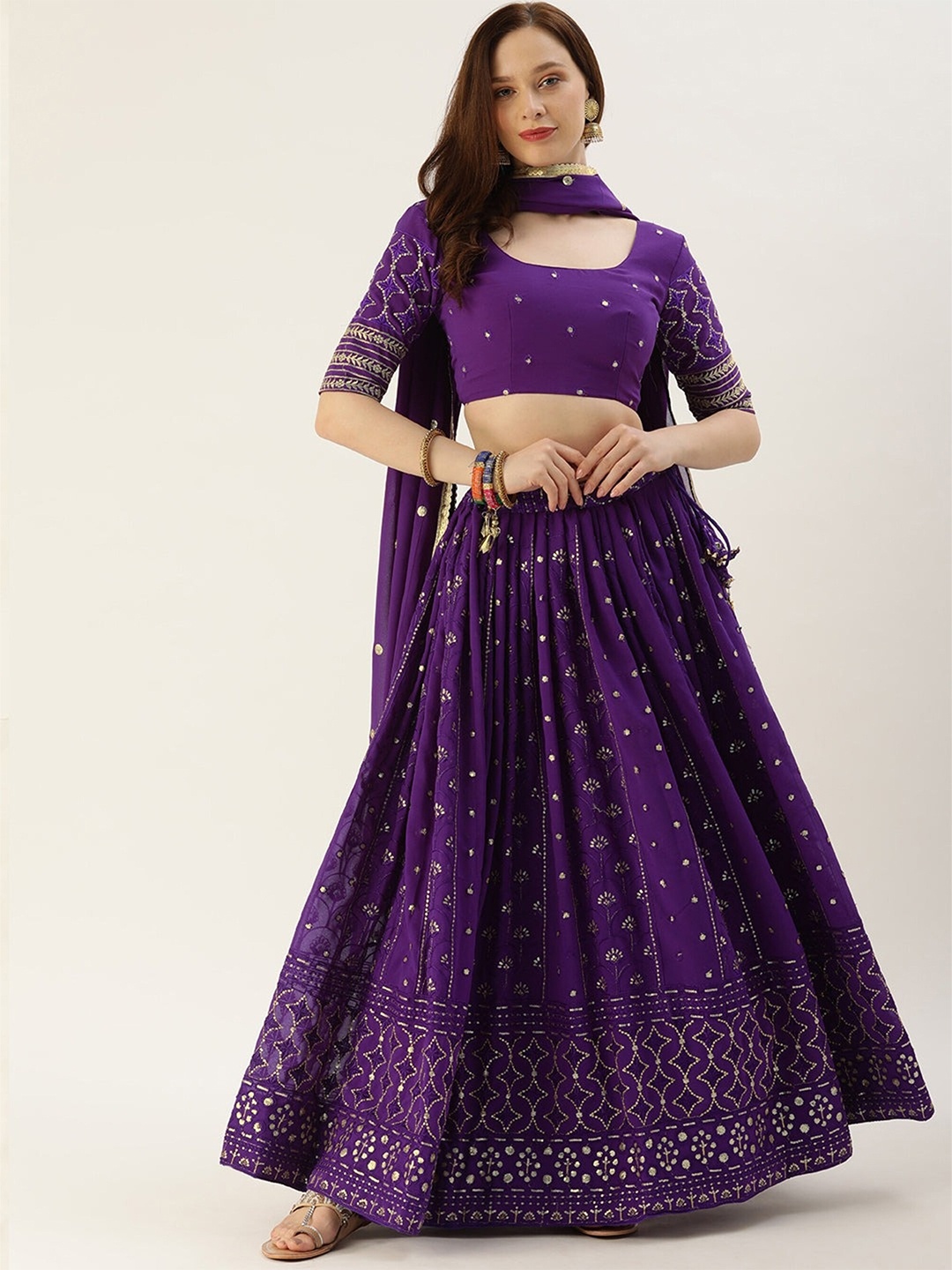 

UDBHAV TEXTILE Embroidered Semi-Stitched Lehenga & Unstitched Blouse With, Purple