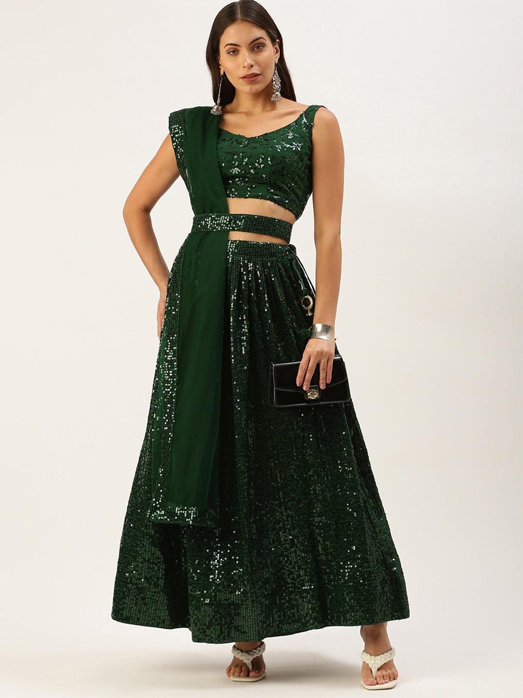 

UDBHAV TEXTILE Embroidered Semi-Stitched Lehenga & Unstitched Blouse With Dupatta, Green