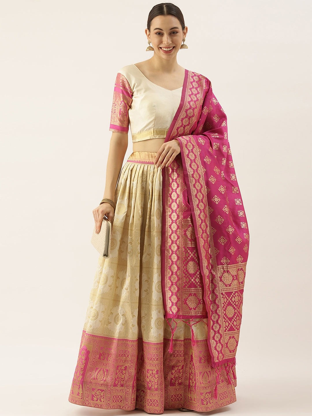 

UDBHAV TEXTILE Semi-Stitched Lehenga & Unstitched Blouse With Dupatta, Cream
