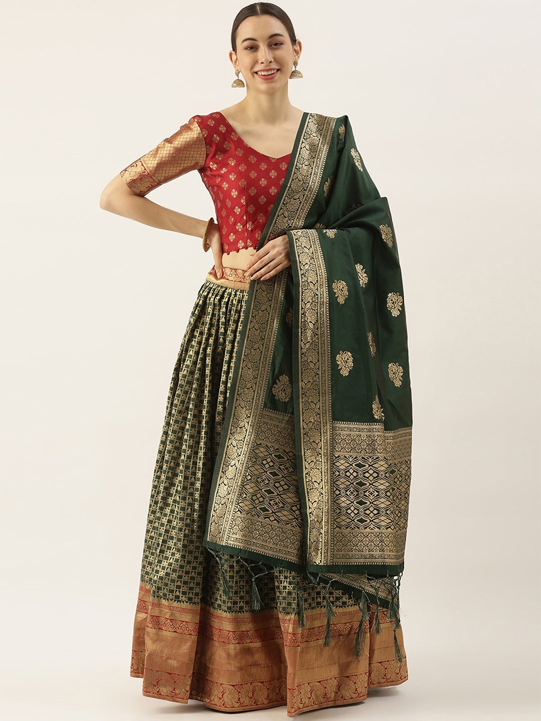 

UDBHAV TEXTILE Semi-Stitched Lehenga & Unstitched Blouse With Dupatta, Green