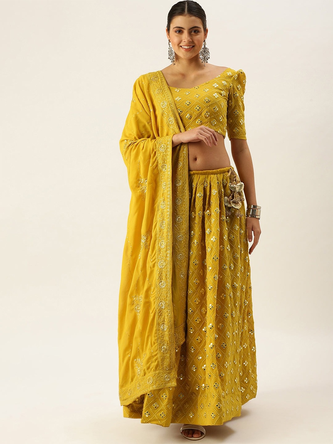 

UDBHAV TEXTILE Embroidered Semi-Stitched Lehenga & Unstitched Blouse With Dupatta, Yellow