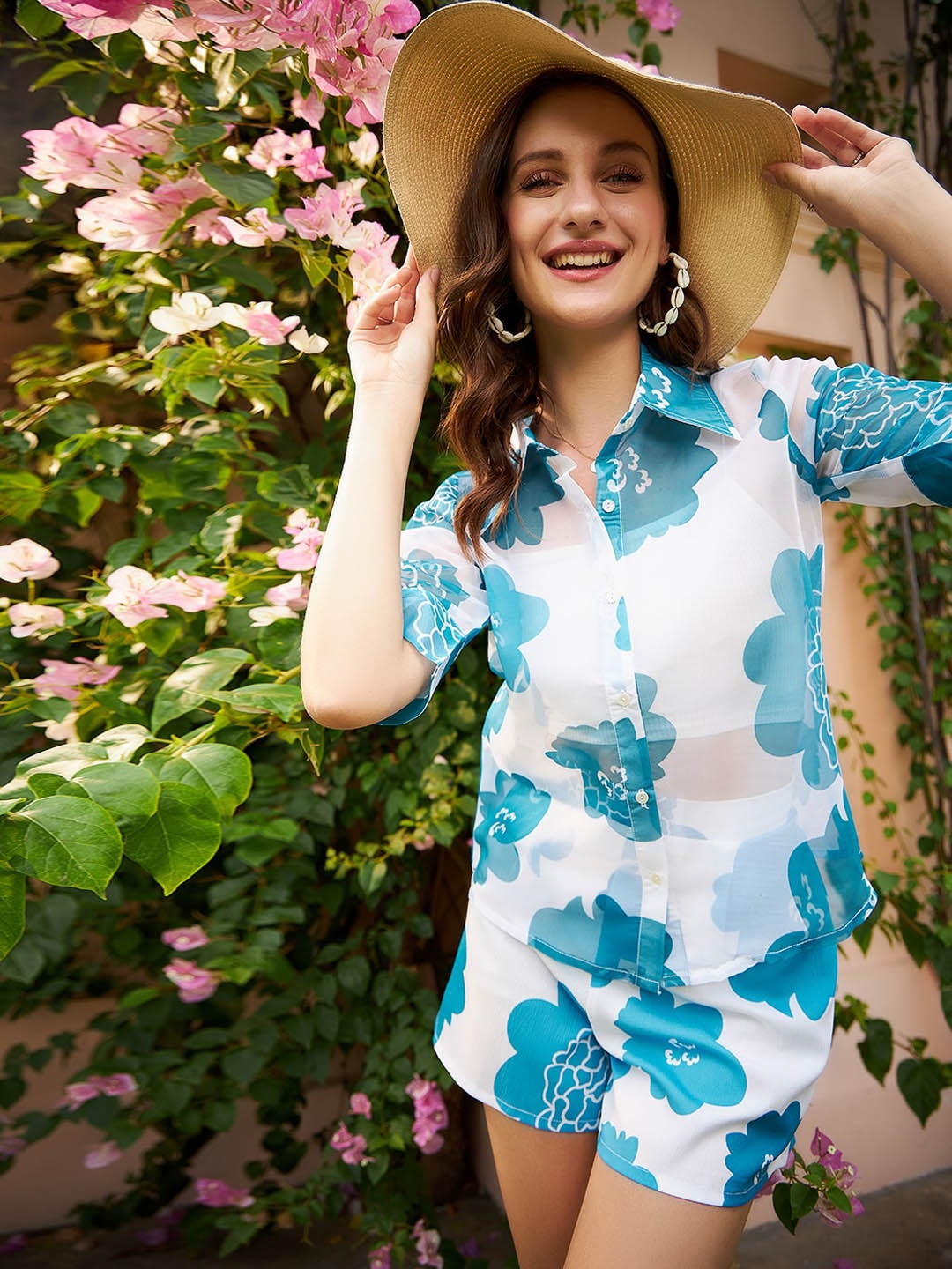 

Athena Printed Shirt With Shorts, Blue