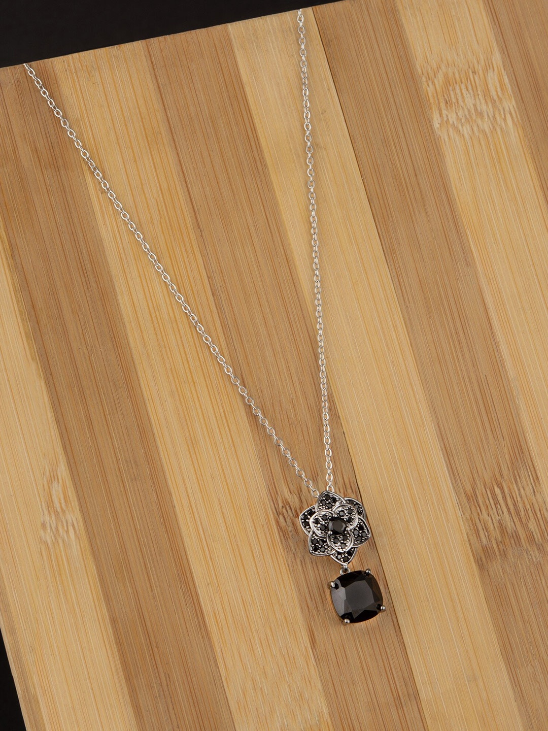 

E2O Silver-Plated Stone Studded Solitaire Necklace