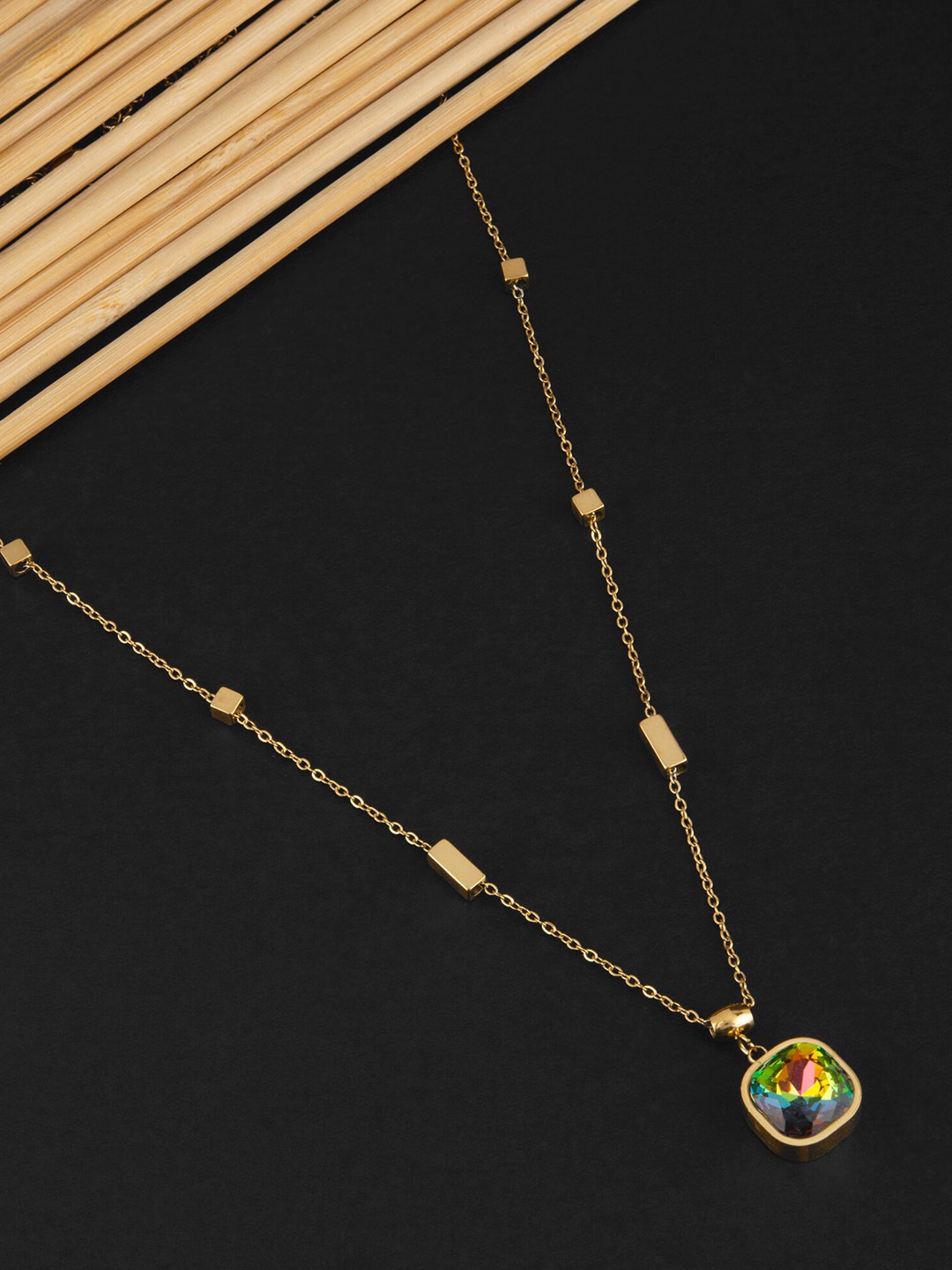 

E2O Gold-Plated Stone Studded Pendant Necklace