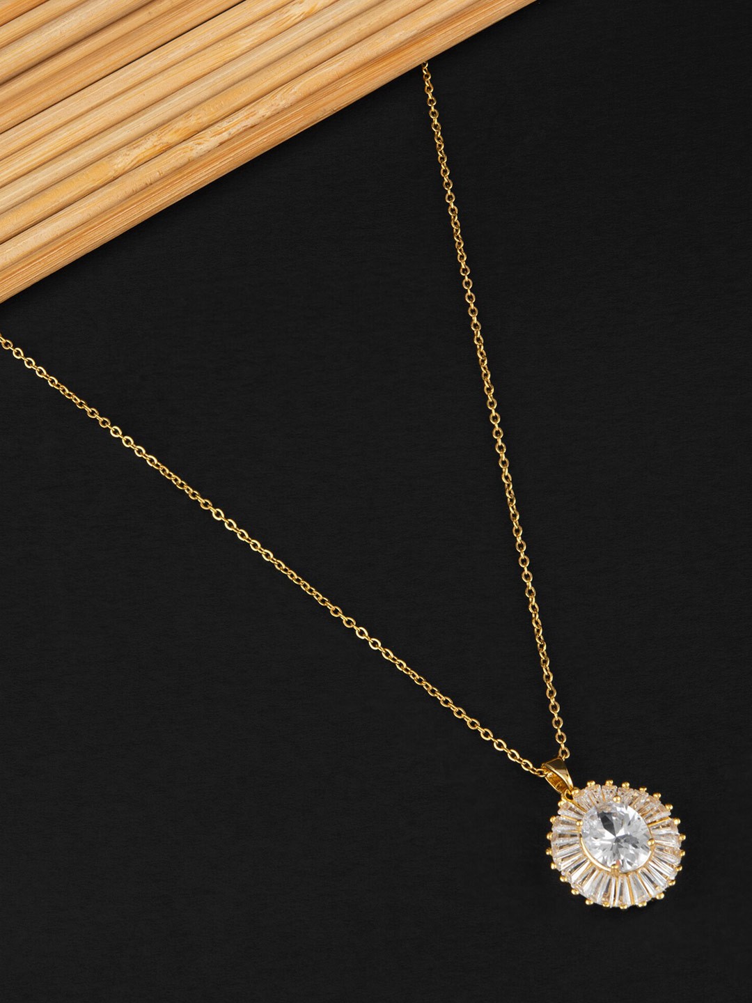 

E2O Gold-Plated Stone Studded Pendant Necklace