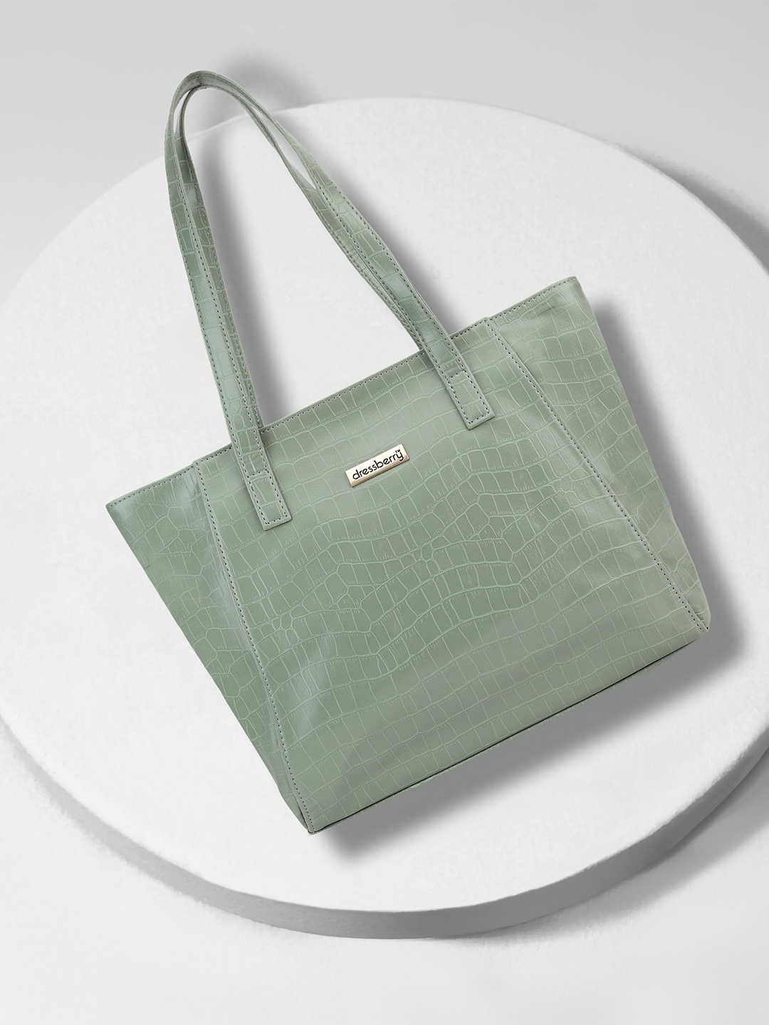 

DressBerry Green Textured Structured Shoulder Bag