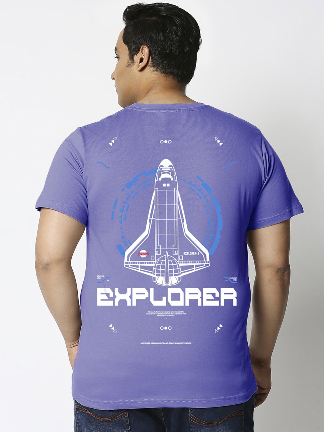 

Bewakoof Blue Explorer Nasa Graphic Printed Plus Size T-shirt