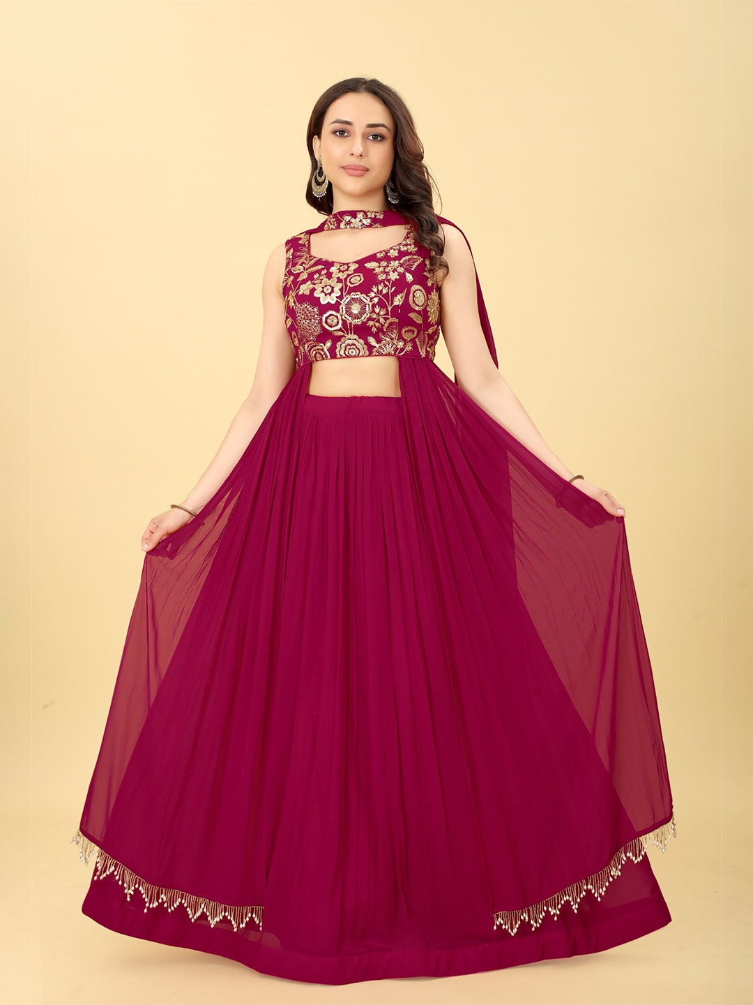 

KALINI Embellished Sequinned Ready to Wear Lehenga & Blouse With Dupatta, Pink