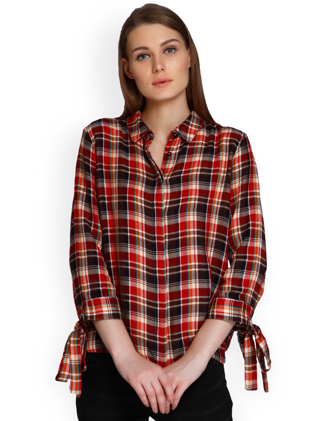 

Only Women Red & Black Regular Fit Checked Casual Shirt