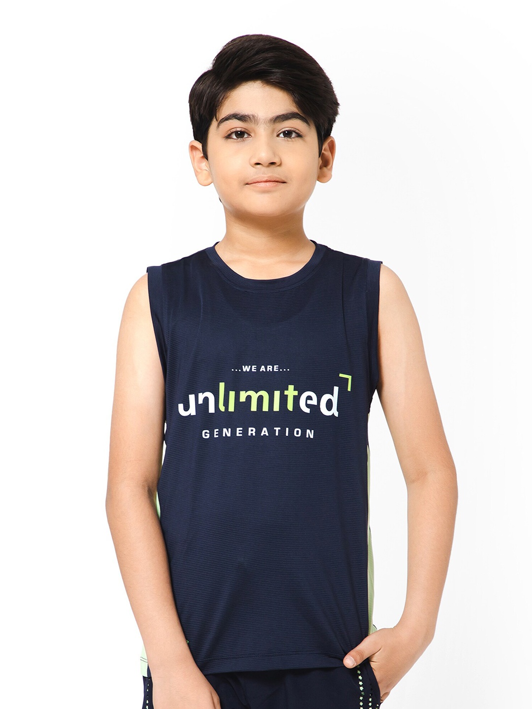 

Bodycare Boys Typography Printed Sleeveless T-shirt, Navy blue