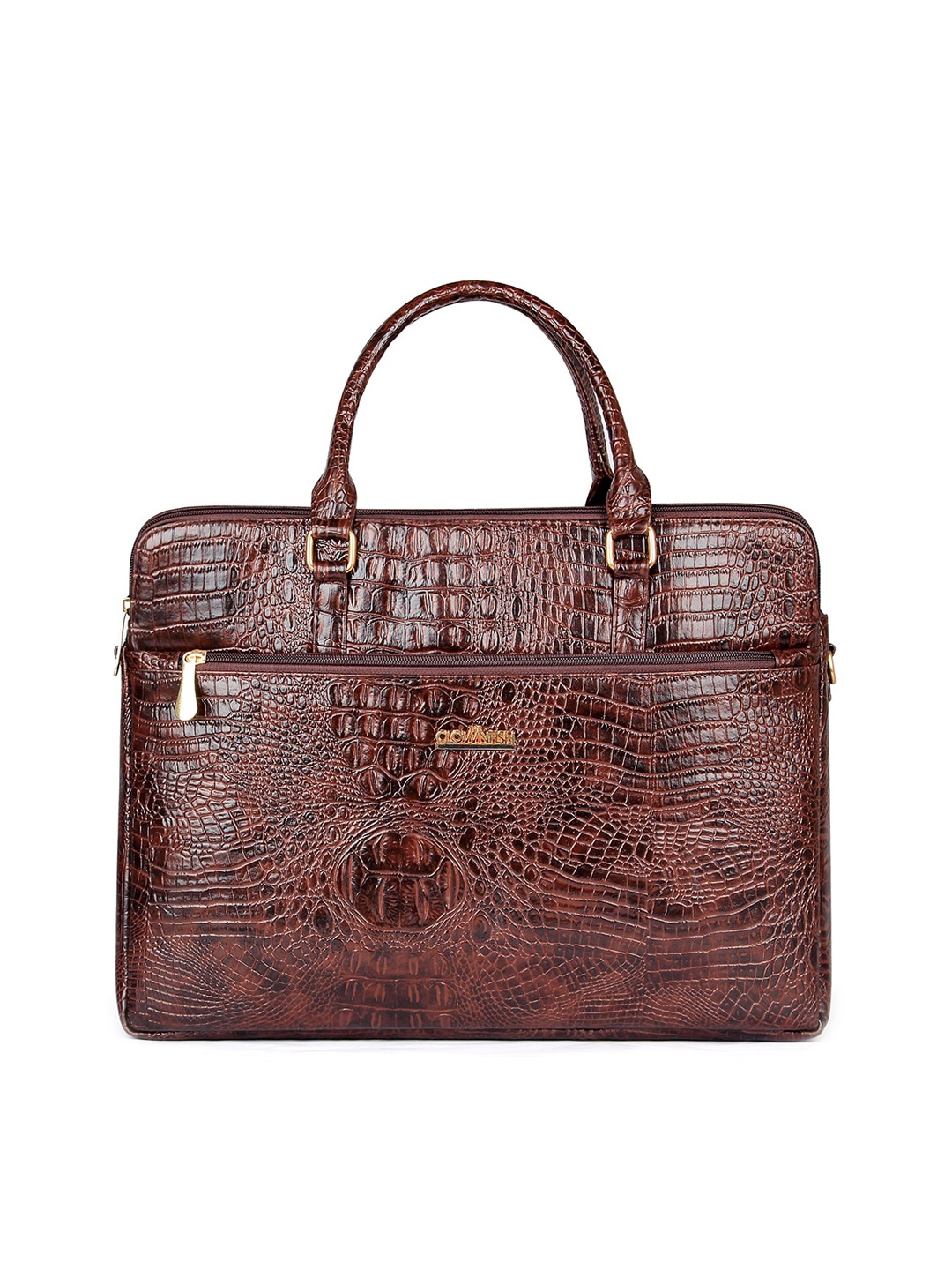 THE CLOWNFISH Crocadila Textured Padded Laptop Bag, Brown
