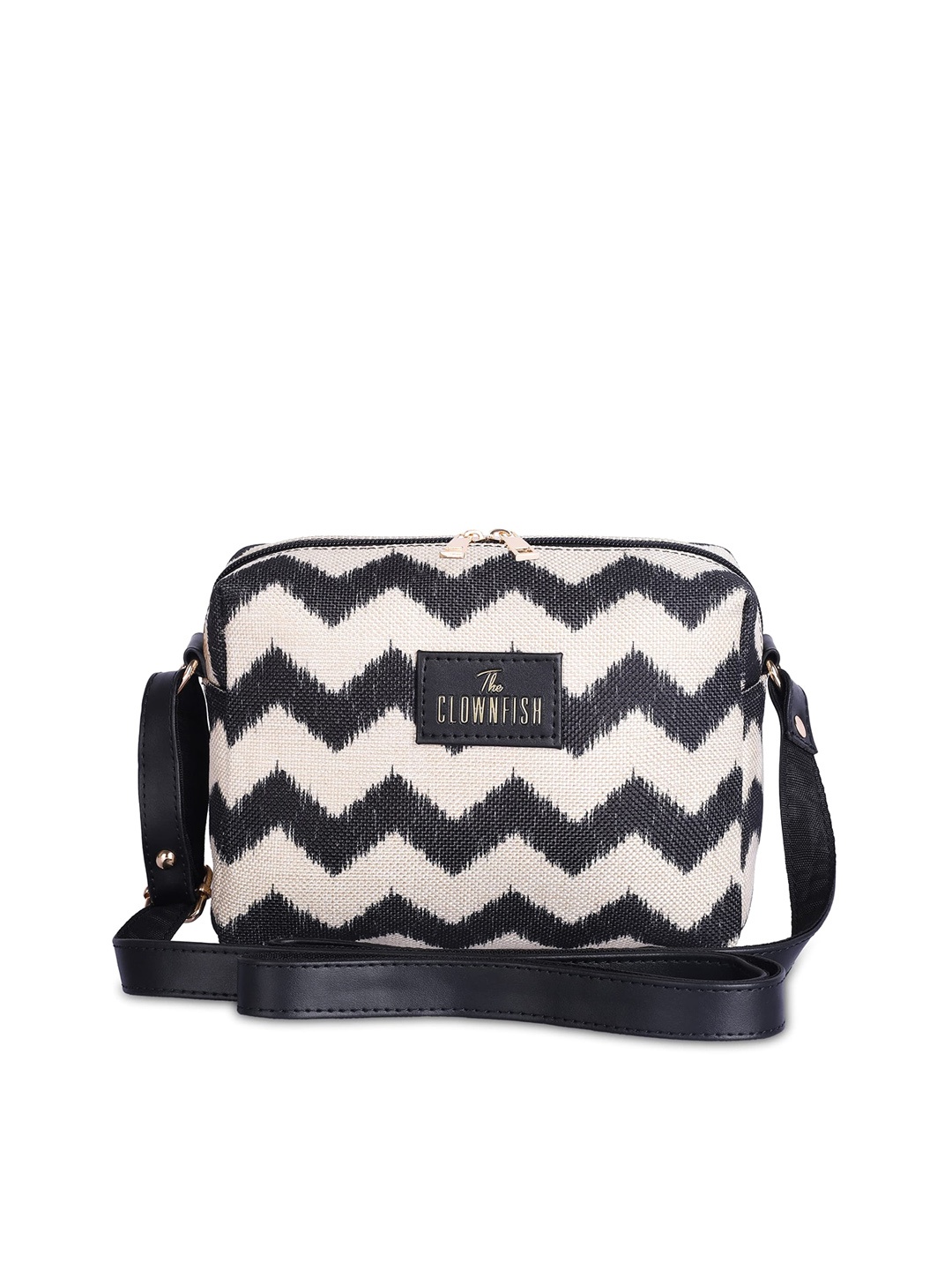 

THE CLOWNFISH Adelina Geometric Printed Sling Bag, Black