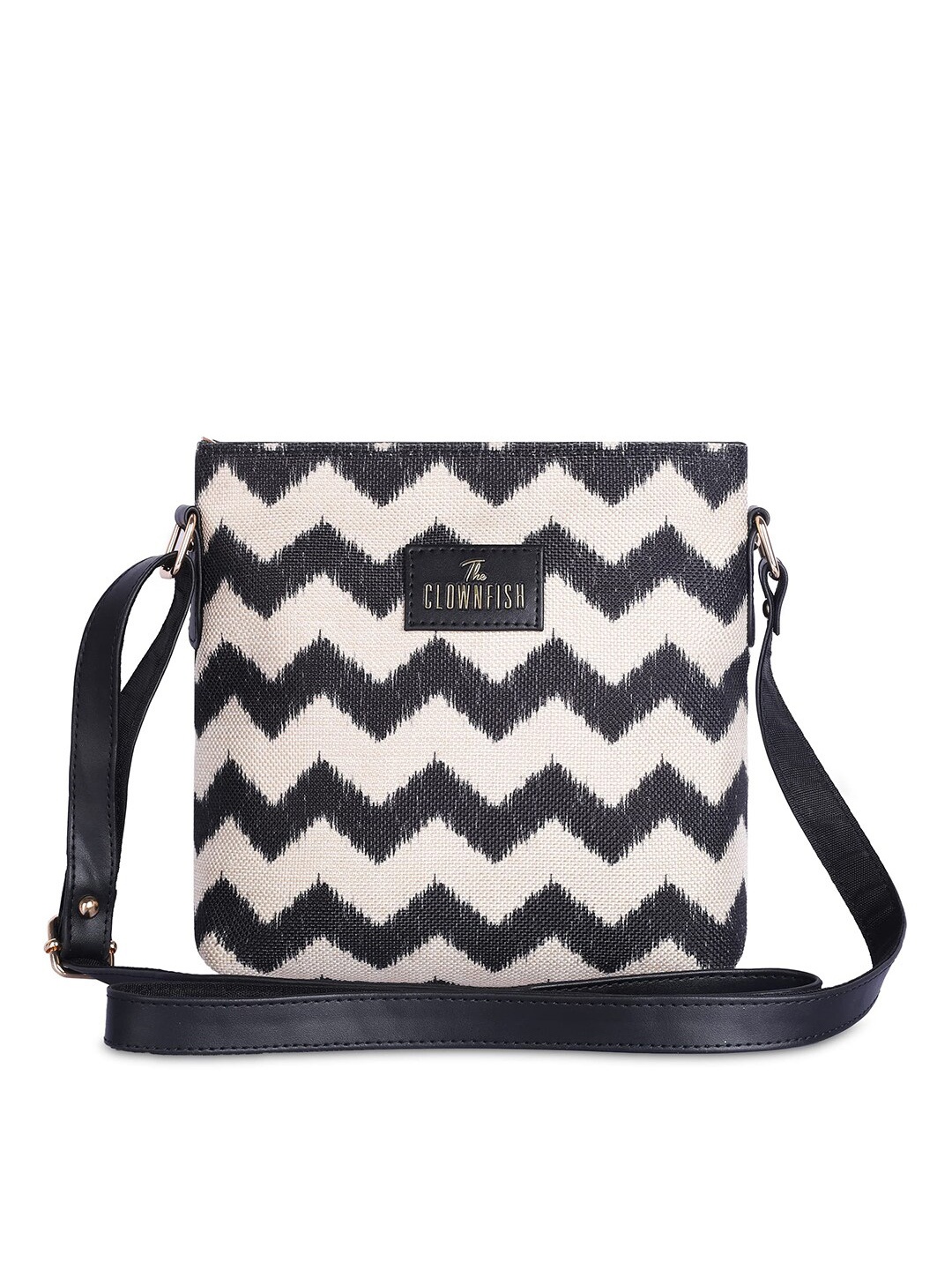 

THE CLOWNFISH Geometric Printed Swagger Sling Bag, Black