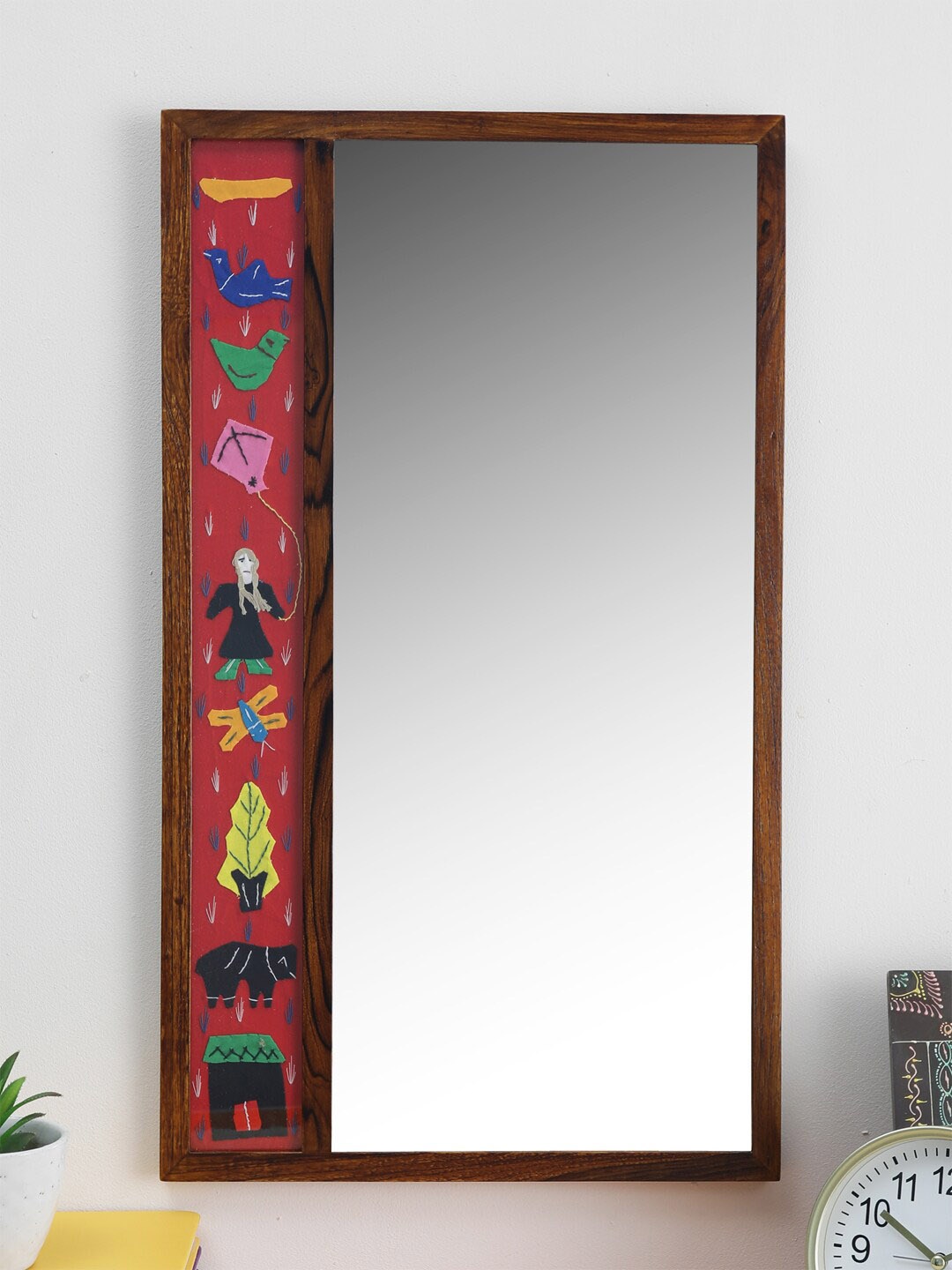

VarEesha Sui-Dhaaga Brown & Red Textured Wooden Framed Wall Mirror
