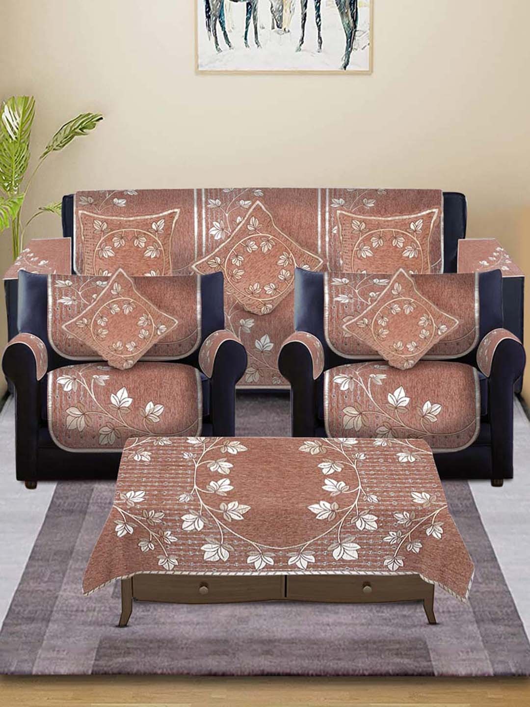 

Slushy Mushy Brown & Beige Floral-Printed 5-Seater Sofa Covers With Arms