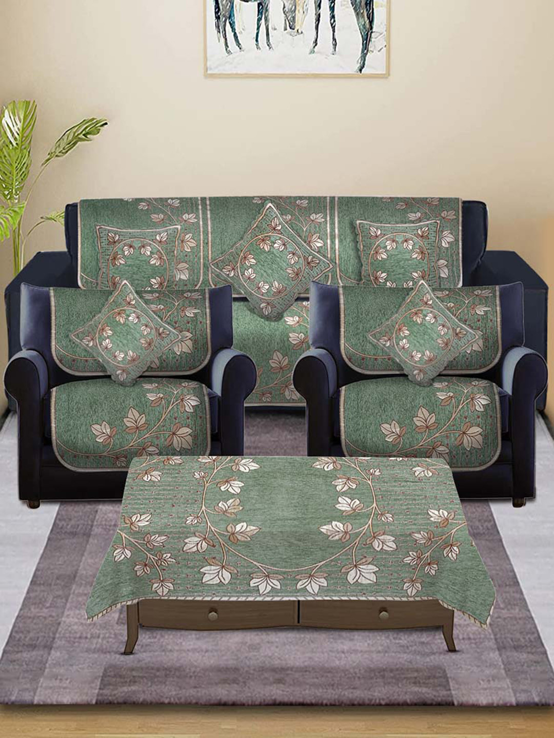 

Slushy Mushy Green & Brown Floral-Printed 5-Seater Sofa Covers
