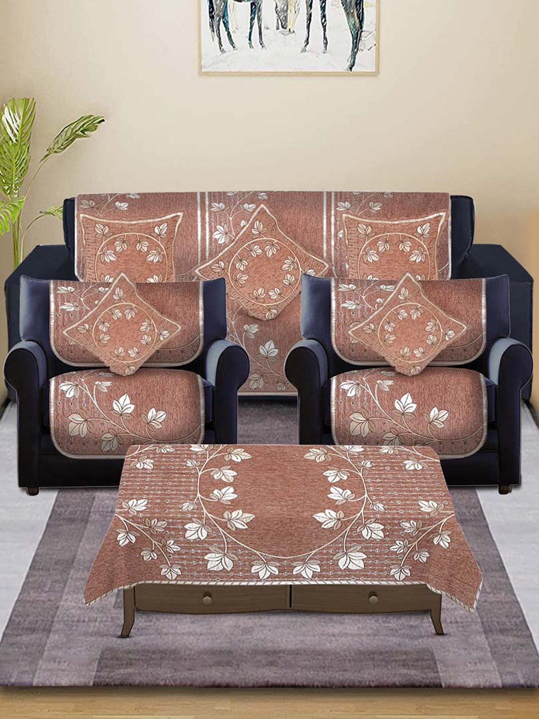 

Slushy Mushy Brown & Beige Floral-Printed 5-Seater Sofa Covers