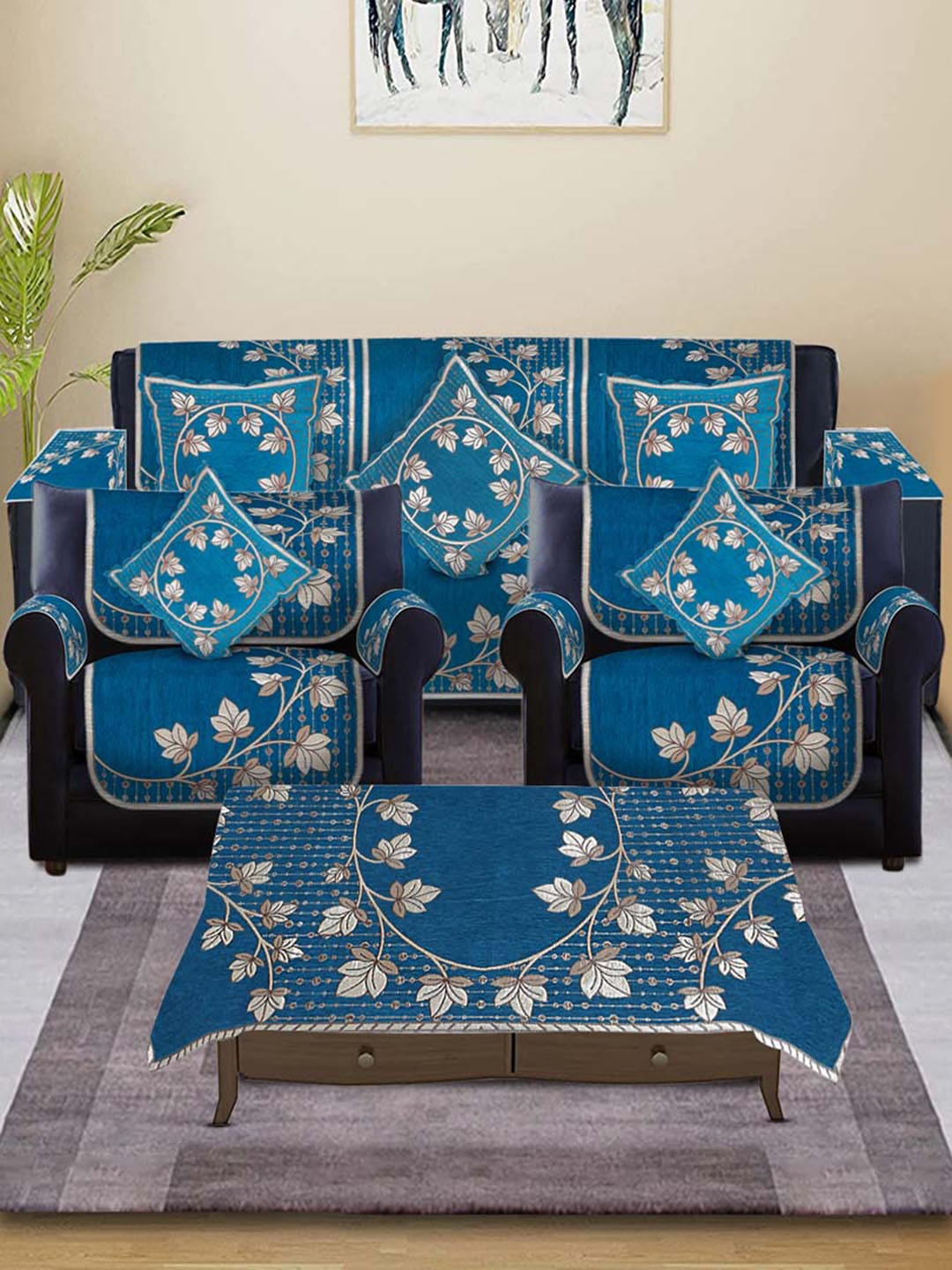 

Slushy Mushy Blue & Beige Floral-Printed 5-Seater Sofa Covers With Arms