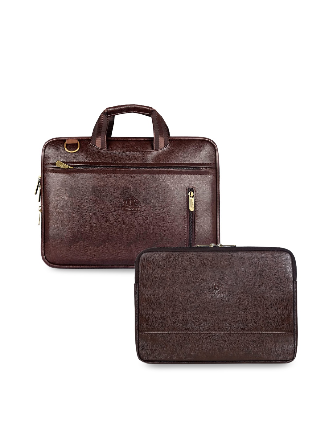 

THE CLOWNFISH Set Of 2 Laptop Bag With Laptop Sleeve, Brown
