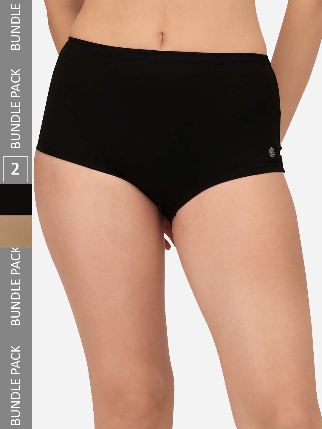 

Soie Women Pack Of 2 High Rise Boy Shorts Brief 2BS-25PACK 5, Black