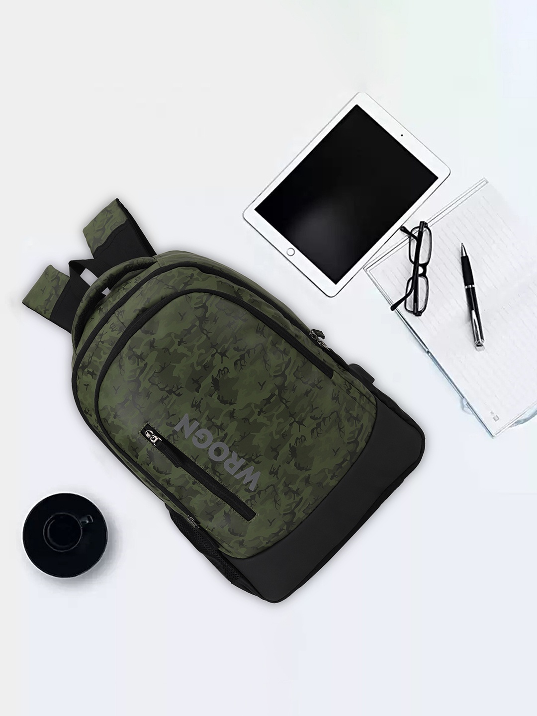 

WROGN Unisex Brand Logo Printed Backpack, Green