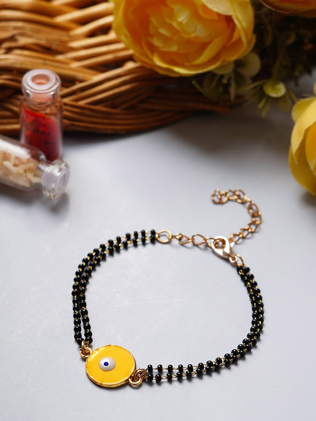 

Ferosh Round Evil Eye Mangalsutra Beaded Rakhi, Yellow