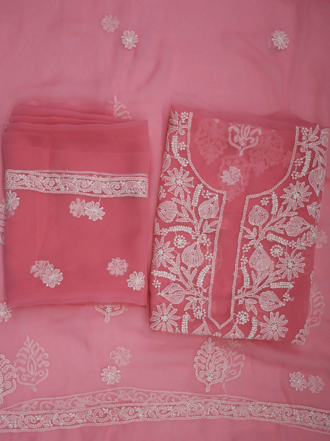

PARAMOUNT CHIKAN Ethnic Motifs Embroidered Chikankari Unstitched Dress Material, Pink