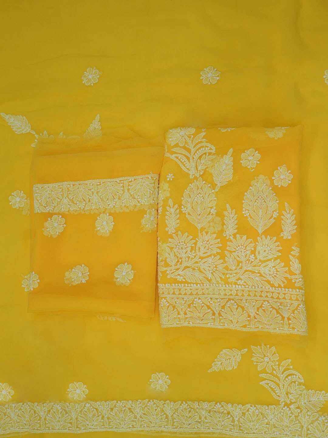

PARAMOUNT CHIKAN Chikankari Embroidered Unstitched Dress Material, Yellow