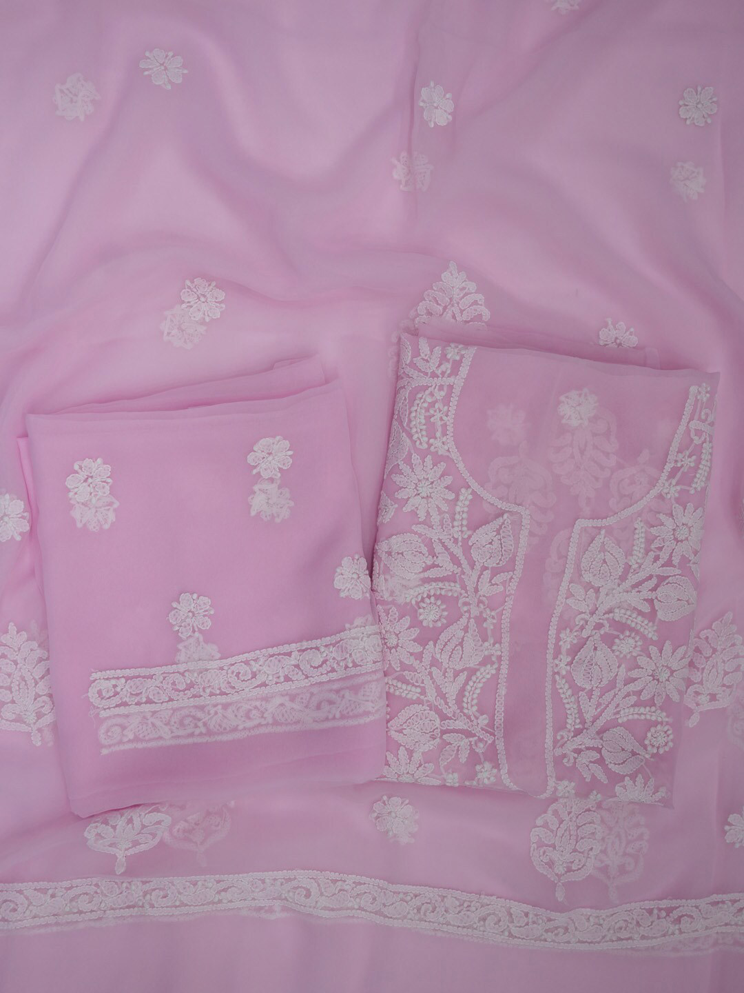 

PARAMOUNT CHIKAN Ethnic Motifs Embroidered Chikankari Unstitched Dress Material, Pink