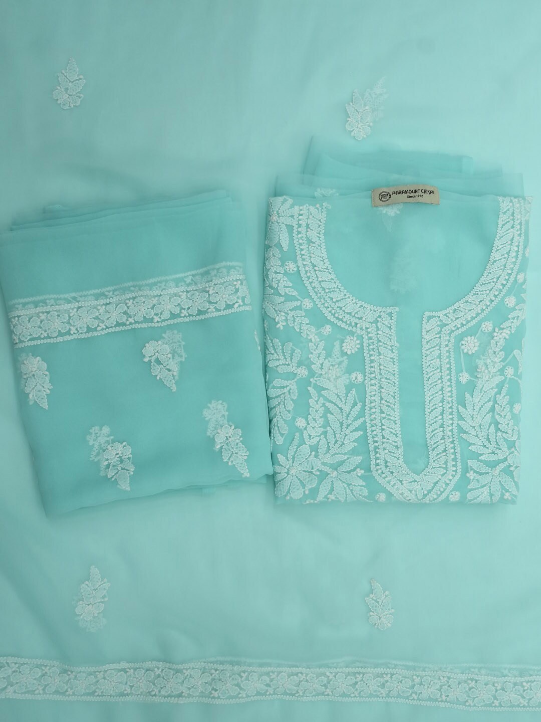

PARAMOUNT CHIKAN Chikankari Embroidered Unstitched Dress Material, Sea green