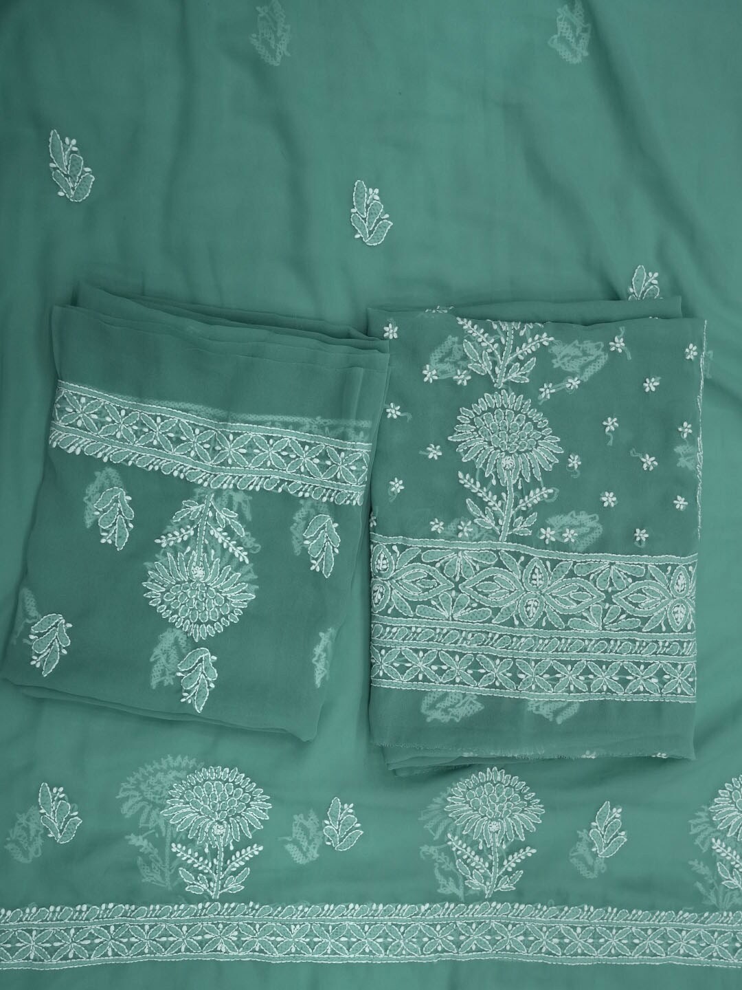 

PARAMOUNT CHIKAN Ethnic Motifs Embroidered Chikankari Unstitched Dress Material, Green