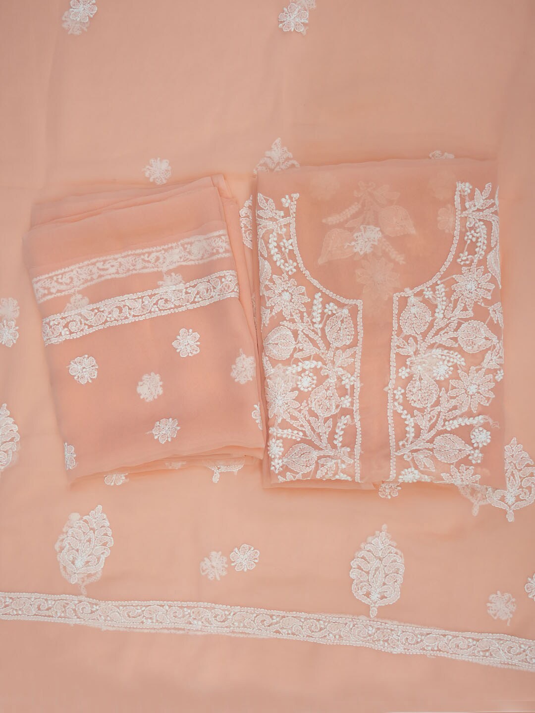 

PARAMOUNT CHIKAN Ethnic Motifs Embroidered Chikankari Unstitched Dress Material, Peach