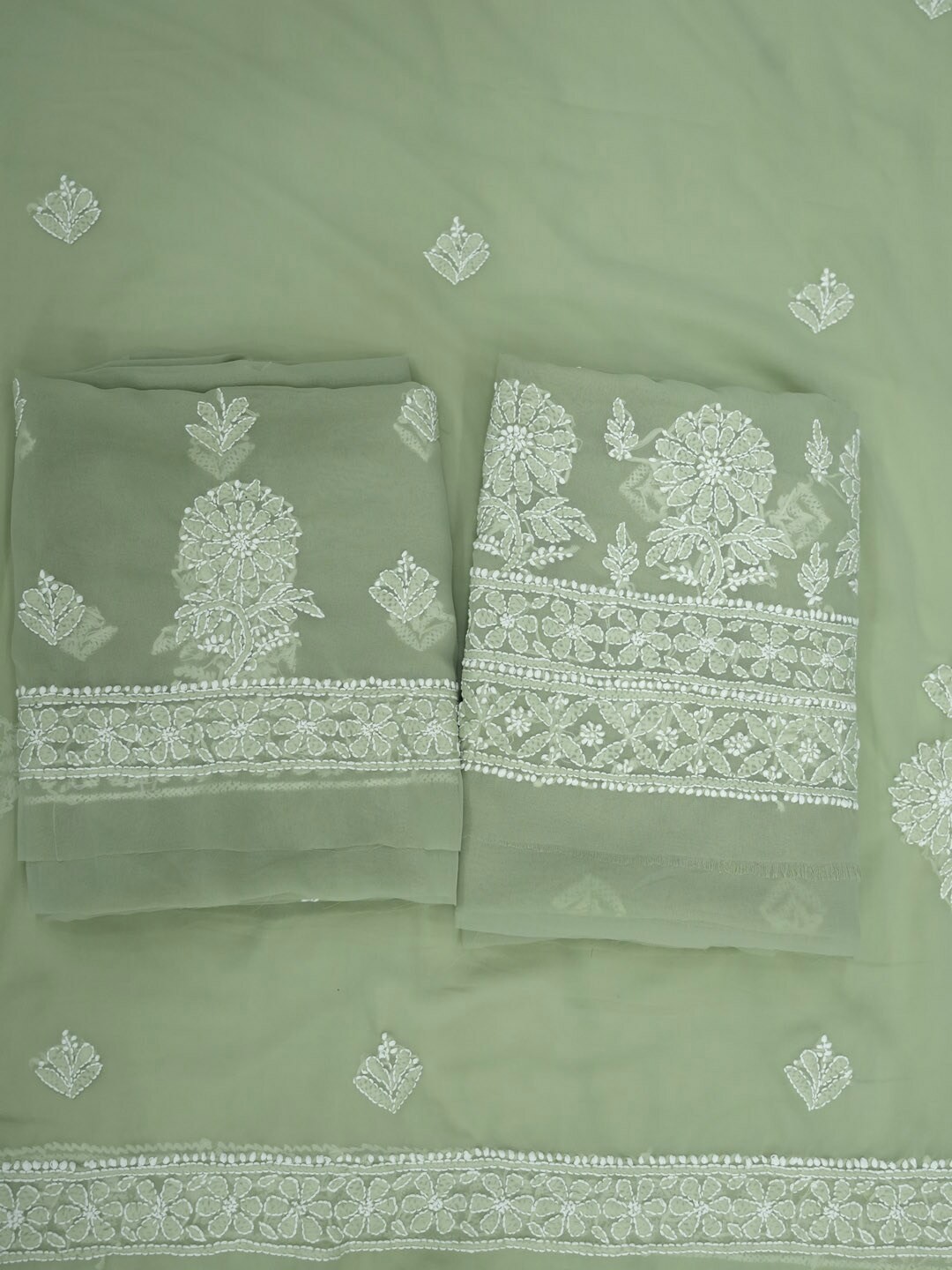 

PARAMOUNT CHIKAN Chikankari Embroidered Unstitched Dress Material, Olive