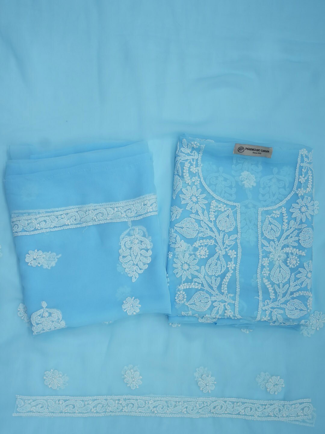 

PARAMOUNT CHIKAN Chikankari Embroidered Unstitched Dress Material, Blue