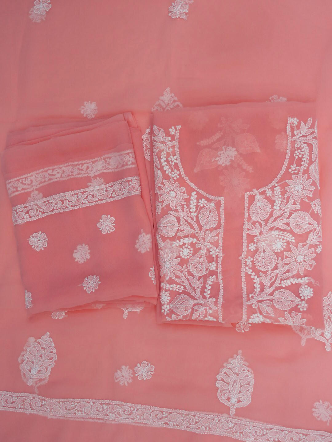 

PARAMOUNT CHIKAN Chikankari Embroidered Unstitched Dress Material, Coral