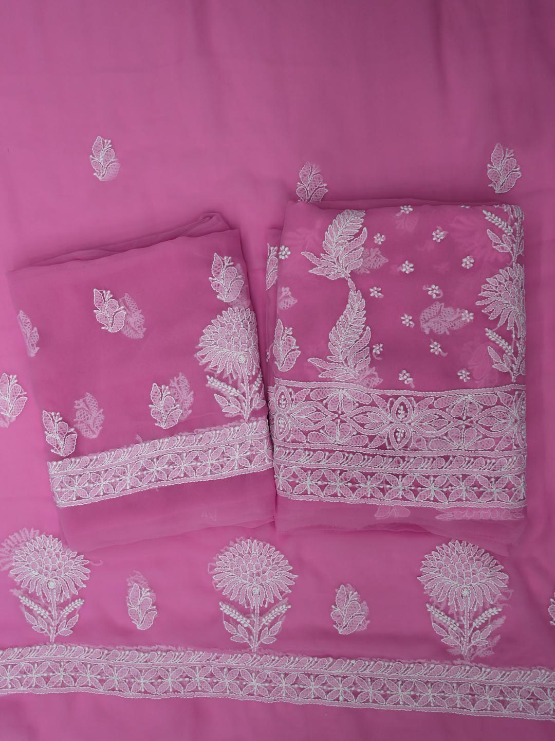 

PARAMOUNT CHIKAN Ethnic Motifs Embroidered Chikankari Unstitched Dress Material, Pink
