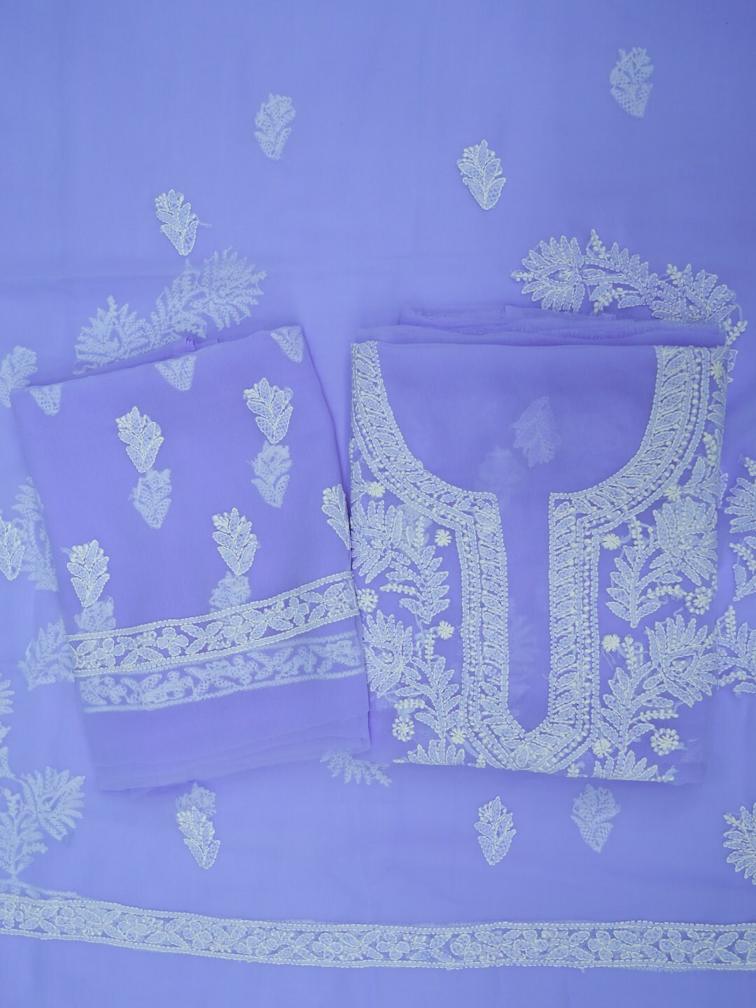 

PARAMOUNT CHIKAN Ethnic Motifs Embroidered Chikankari Unstitched Dress Material, Blue