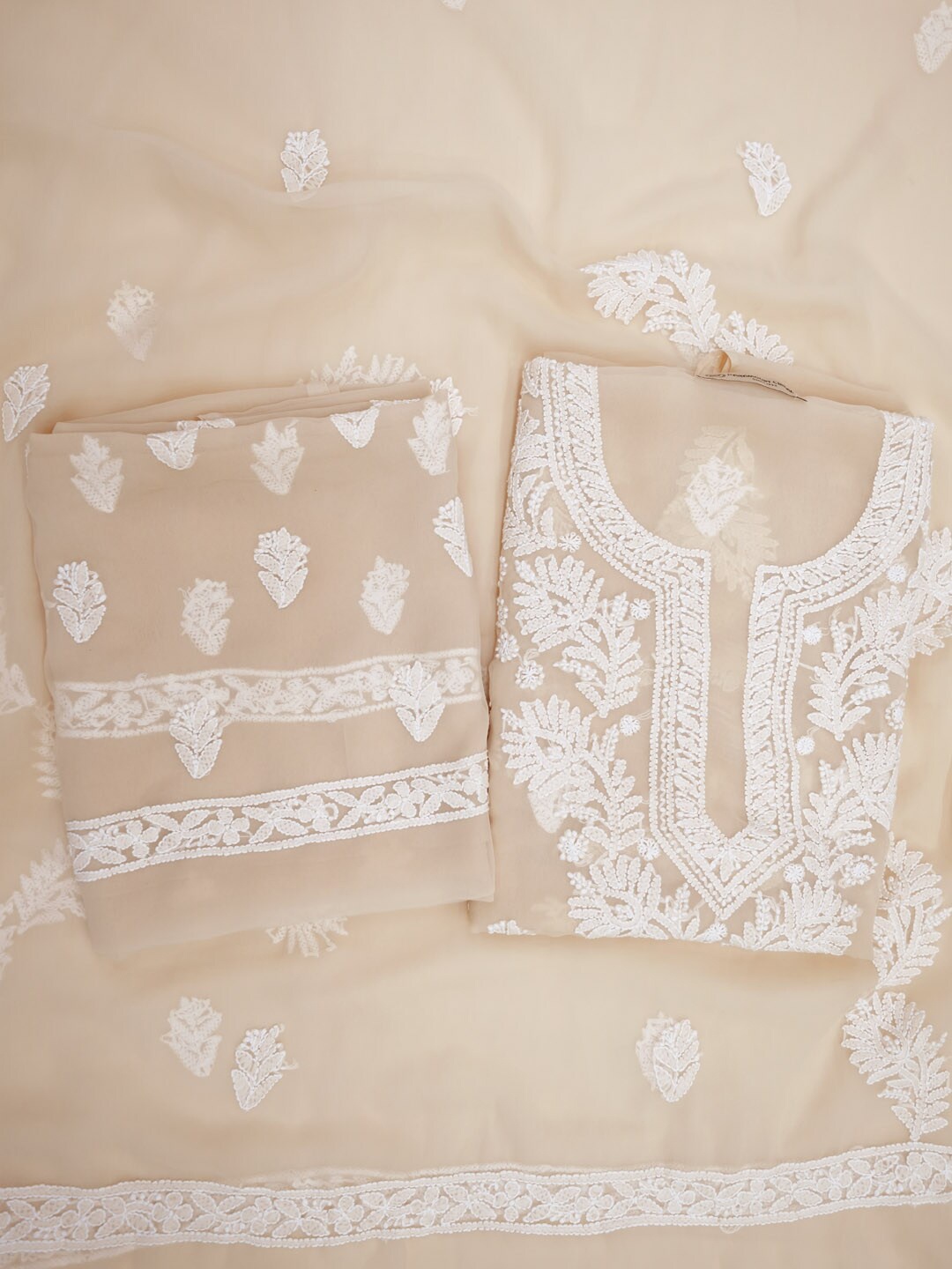 

PARAMOUNT CHIKAN Chikankari Embroidered Unstitched Dress Material, Beige