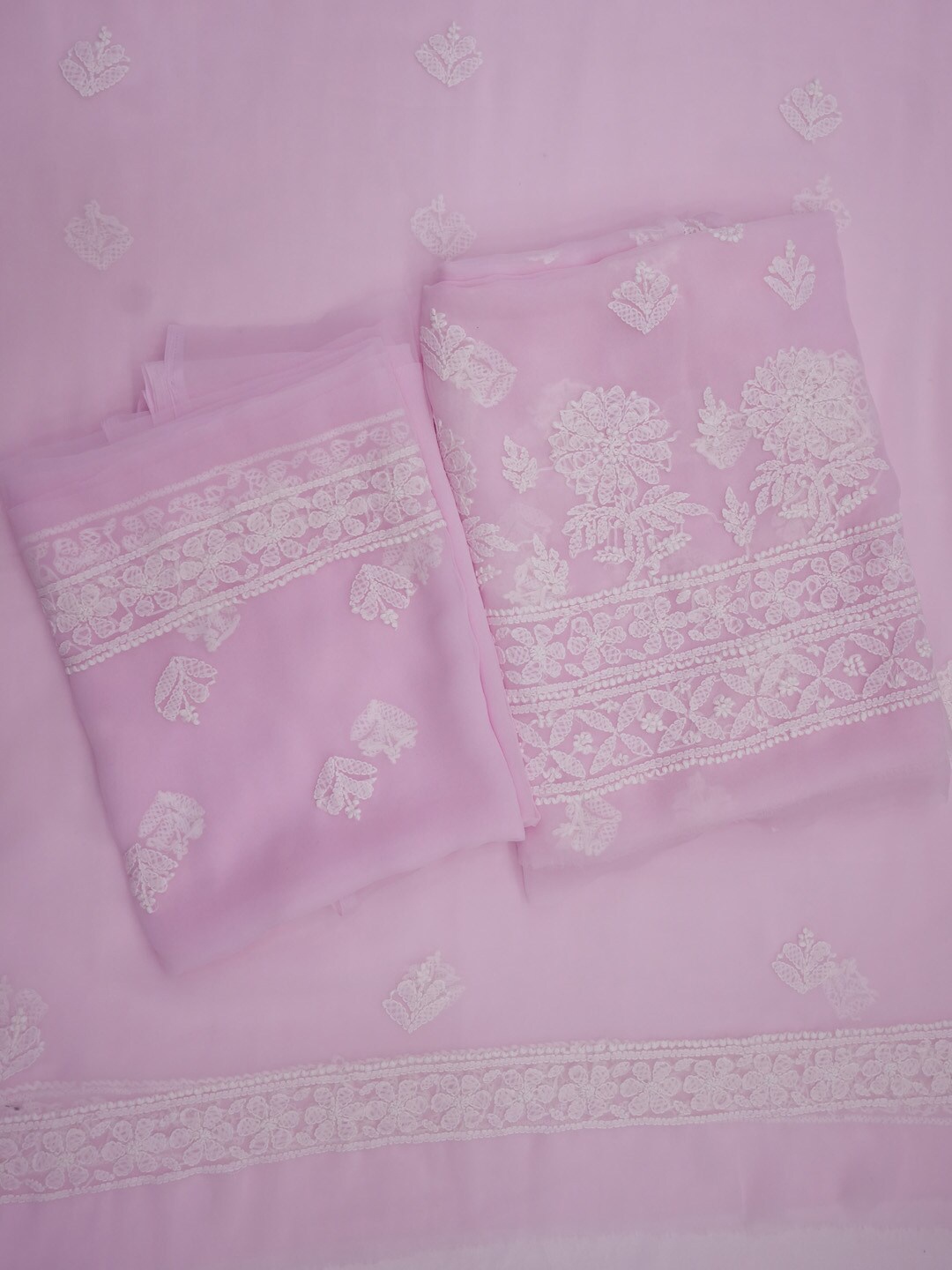 

PARAMOUNT CHIKAN Ethnic Motifs Embroidered Chikankari Unstitched Dress Material, Pink