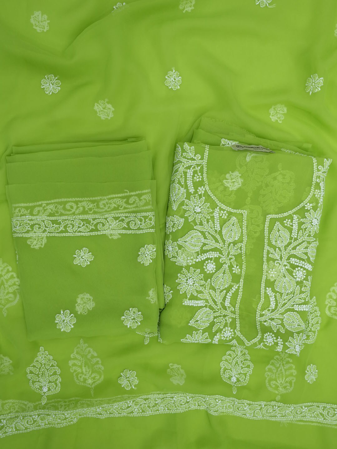 

PARAMOUNT CHIKAN Chikankari Embroidered Unstitched Dress Material, Green