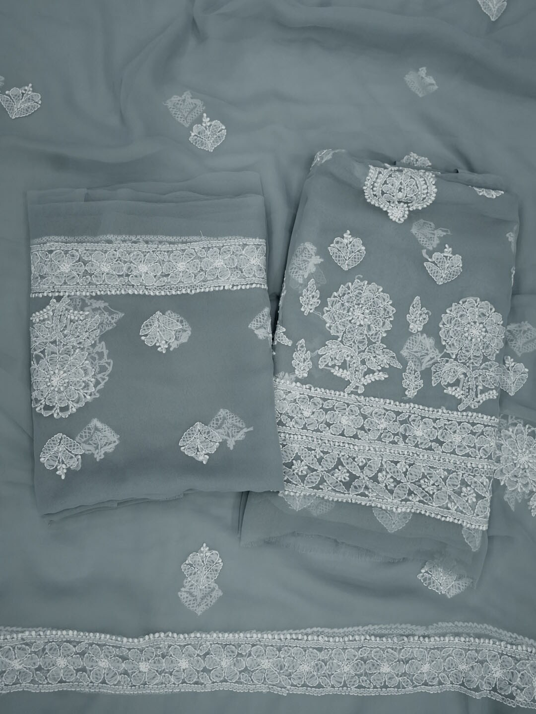 

PARAMOUNT CHIKAN Ethnic Motifs Embroidered Chikankari Unstitched Dress Material, Grey