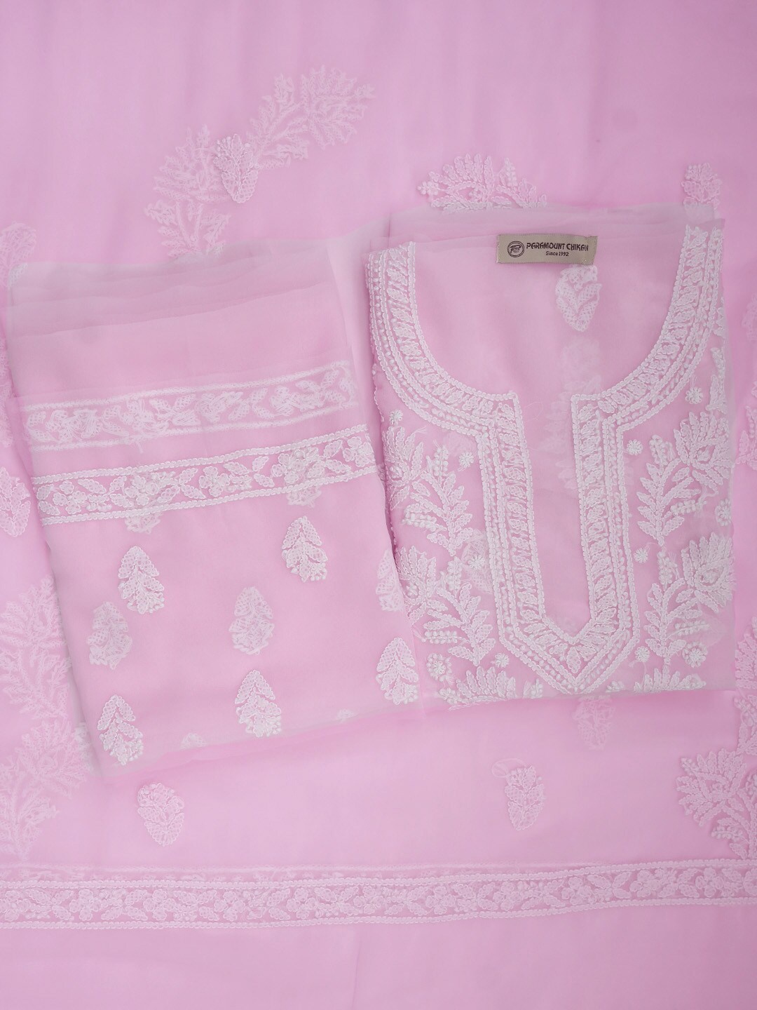 

PARAMOUNT CHIKAN Chikankari Embroidered Unstitched Dress Material, Pink